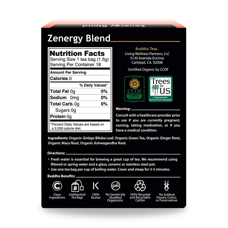 Organic Zen-ergy Blend Tea - Kosher, Contains Caffeine, GMO-Free -