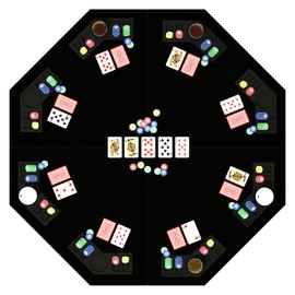48 Inch Foldable Poker Table Top for 8 Players, Octagon Poker Table Topper with Chips Tray & Cup Holders, Professional Texas Hold’em Poker Table Mat with Carrying Bag for Card Casino Games (Black)