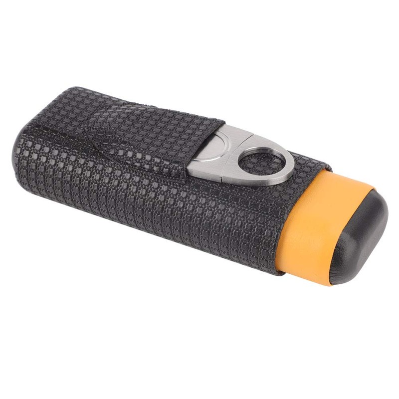 CYSFETENA 2 Finger Cigar Case with Cutter, Black Leather Cigar