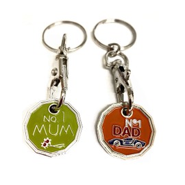 UK Phoenix Shopping Trolley Token Key Ring 12 Sided £1 Pound Coin Shape Shop Key Chain Token Locker Gym Shopping Basket Asda Aldi Lidl Tesco (No 1 Mum & No 1 Dad))