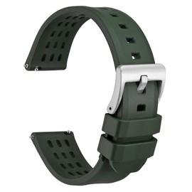 WOCCI 20mm Rally Watch Band, FKM Rubber Strap, Quick Release, Silver Brushed Buckle (Green)