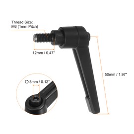 QUARKZMAN Set of 4 Adjustable Clamping Lever Handles, M6 x 12 mm, Male Thread Bolts, Buttons, Rotary Screw, Locking Quick Release Ratchet, Push Switch Handle, Black