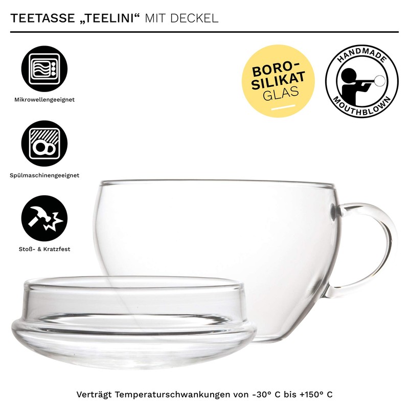 Creano GlasTasse Teelini 139 Glass Teacup, 200 ml, 2-Piece with