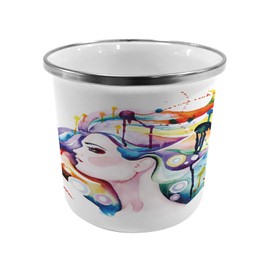 Ambesonne Art Steel Camping Mug, Grunge Inspired Young Woman with Rainbow Colored Hair Abstract Watercolor Art, Printed Thermal Cup for Camping and Outdoor Activities, Multicolor