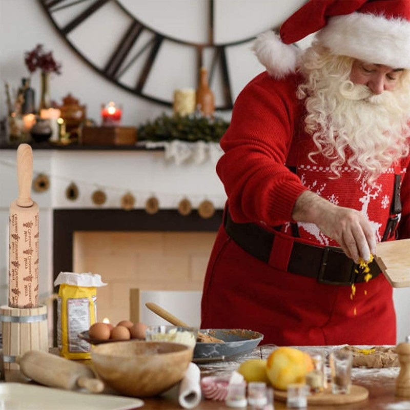 Rolling Pin with Embossing Christmas, XiXiRan Christmas Prage Rolling Pin,