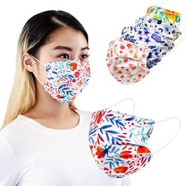 Everydayspecial Disposable Safety Mask 3 Layer Protection Face Mask for Adults 50 pcs (Lavender print)