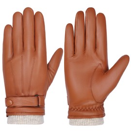 BISON DENIM Winter Genuine Sheepskin Leather Gloves for Men, Touchscreen Texting Warm Cashmere Lined Gloves for Driving