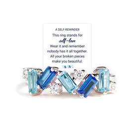 Self Love Rings for Women Non Tarnish Earrings Rhinestone Blue Band Rings Healing Earrings Dainty Irregular Rings Trendy Healing Inspirational Jewelry Gift for Women