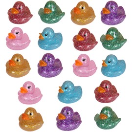 Duck Toys, 18 Pack Glitter Squeeze Ducks for Sensory Play, Stress Relief and Bath Time Fun, Assorted Colors Including Blue, Red, Purple, Gold, Green, Pink, Made of Durable Enamel Rubber