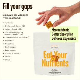 GEM GEM Bite Daily Multivitamin & Energy Aid Caffeinated Bites | 28 Servings of Each | 20+ Whole-Food Vitamins & Minerals | Non-Habit Forming