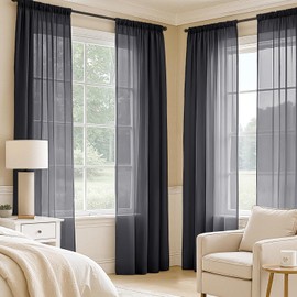 MIULEE Black Sheer Curtains 84 Inches Long, 4 Panels Set, Light Filtering Rod Pocket Voile Drapes for Living Room and Bedroom, Airy Soft Fabric Window Treatments, 42 x 84 Inches