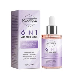 Solanique 6 in 1 Anti-Aging Face Serum with Hyaluronic Acid, Peptides, Collagen, Vitamin E, Reduces Fine Lines and Wrinkes, Improves Skin Elasticity and Skin Texture, Hydrating, Plumps