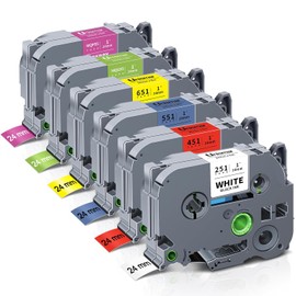 Paquete de 6 cintas TZe TZ de 24 mm 0,94 laminadas de color compatibles con Brother P Touch Label Maker, recargas de 1 pulgada para PT-D600 P700 P710BT PT-D610BT PT-P910BT PT-P750W PT-D600VP PT-P900W