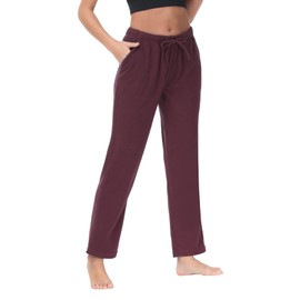 COZZIPLUS Women Fleece Pants, Lightweight Polar Fleece Lounge Sweatpants for Women, Straight Leg Pajama Pants with Pockets(Wine, M)