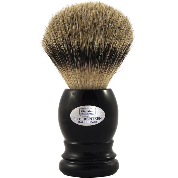 Hans Baier Exclusive Real Silver Tip Badger Hair Shaving Brush – Plastic Handle, Black