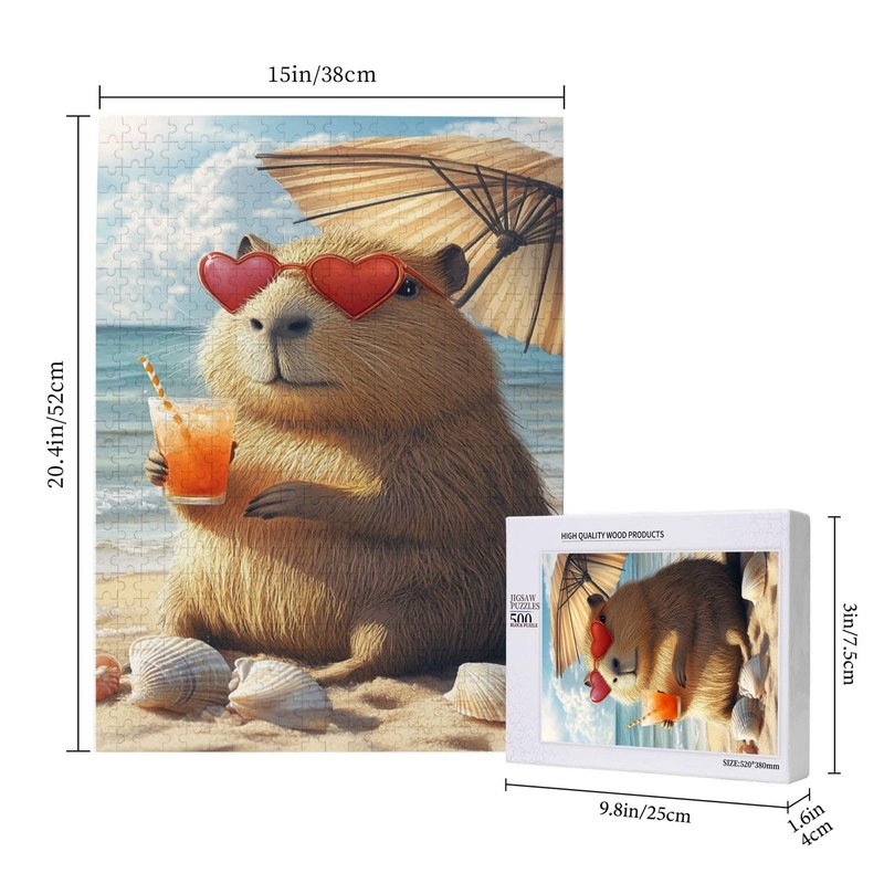 MA6GE8DE Beach Vacation Capybara Jigsaw Puzzles 500 PCS,Enjoy The Puzzle