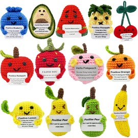 Gkuzus 13Pcs Positive Fruit Potato Mini Crochet Animals Emotional Cheer Up Support Doll Cute Toy with Inspirational Card Good Luck Encouragement Gifts for Birthday Holiday Party Christmas