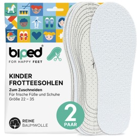 biped 2 Pairs of Children's Terry Cloth Cotton Insoles - Ideal for Barefoot Wear - Shoe Insoles Against Sweaty Feet - Washable Fresh Insoles for Cutting to Size z2776, White