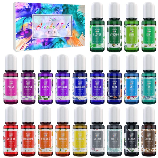 Alcohol Ink Set - 22 Colors x 0.35oz Alcohol Based Ink for Epoxy Resin Painting, Resin Petri Dish Making - Concentrated Alcohol Paint Color Dye for Resin Art, Coaster, Yupo, Tumbler Making - 10ml Each