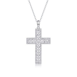 Moissanite Cross Pendant Necklace | Lab Grown Diamond & Platinum Plated Pendant | Sterling Silver Necklace for Women | Moissanite Necklaces for Women | Diamond Necklaces | Hypoallergenic Pendants