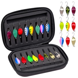 Trout Spoon Set 16 Pieces Artificial Bait Spinner Blinker Set Fishing Lures 2.5g/3.5g/5g with Storage Box for Trout Pike Bass Crappie