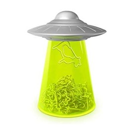 Genuine Fred Filing Saucer Paperclip Dispenser UFO Holder with Cow Paperclips, Space Themed Desktop Organizer Fun and Functional Desk Accessory for Home and Office