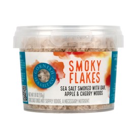 Cornish Sea Salt Smoky Flakes | Smoked Sea Salt w. Oak, Apple & Cherry Woods | Hand-Harvested in Cornwall, England | 1.8 oz Resealable Tub (Pack of 1)
