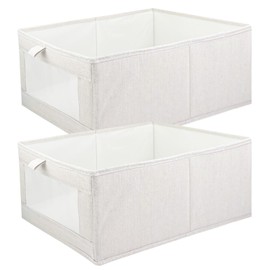 Tryslyn Pack of 2 Storage Boxes, Cupboard Organiser, Wardrobe Organiser Boxes, Fabric Storage Basket, Foldable Storage Boxes for Toys, Clothes (Beige White)