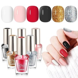 6pcs Ombre Nail Polish Sets: Charm Pink Blue Gold Purple Ombre Summer Fingernail Polish Colors Air Quick Dry Nail Polish Plant-base Castor Oil Natural Nail Polis Kit Women Home Manicure DIY - Color: Classic Glitter, Size: 0.34 Fl Oz (Pack of 6)