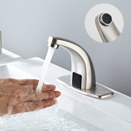 Touchless Bathroom Sink Faucet，Automatic Motion Sensor Faucets with 1 Hole Plate for Water Bath Commercial Lavatory Farmhouse, Brushed