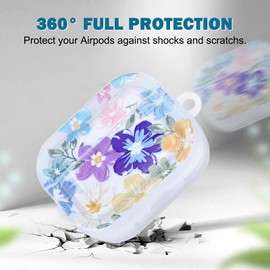 Newseego Clear Case Compatible with AirPods Pro 2 Generation, Cute Colorful Flower Print Pattern with Keychain for Girls Women Full Body Shockproof Charging Pod Protective Cover for AirPods Pro 2 Gen