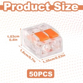 Wago 221-412 Cable Connectors with Operating Lever, Cable Connectors 2 Pin, Terminals Set, Cable Clamps, Wago 221-412, Cable Clamps 2 Pin for Home, Hotel, Warehouse, Street Lighting, Pack of 50