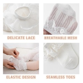 Yeshore Toddler ruffle socks,newborn Lace socks for Baby Infant Kids girl (US, Age, 1 Year, 3 Years, White - 3 Pairs)