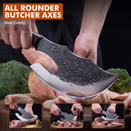 OPAYLY Butcher Meat Cutting Cleaver Knifes Hand Forged Viking Cleaver with Cover Meat Bone Kitchen Knifes High Carbon Bone Choppe for Kitchen Outdoor Camping BBQ men gifts