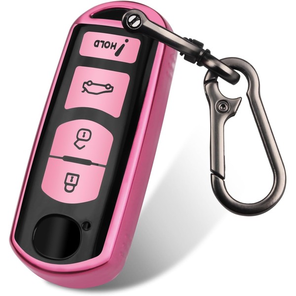FT FUNTOR for Mazda Car Key Cover,4 Pink Buttons TPU