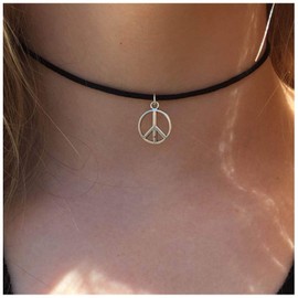 TseanYi Peace Choker Necklace Boho Short Leather Necklace Jewelry Skinny Chain Hippie Necklaces Jewelry for Women