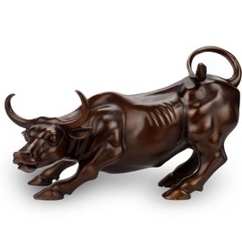 Brass Bull Figurine -Wall Street Bull Art Decor,Bronze Bull/Cow/Ox Figure Statues and Sculptures Home Office Decor (Brown)
