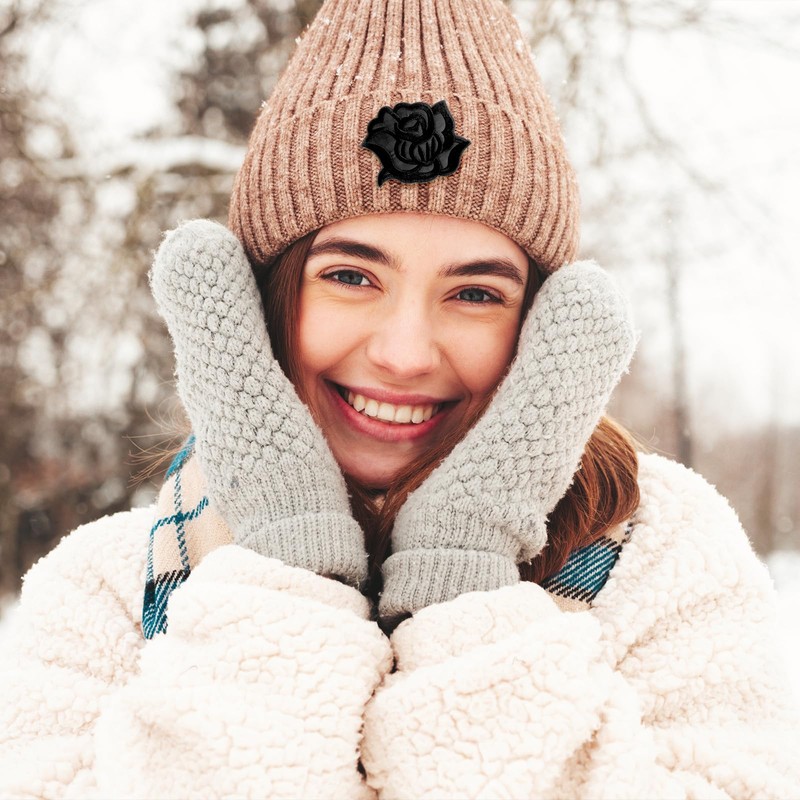 COMNICO 10 Pcs Black Iron on Rose Flower Patches for