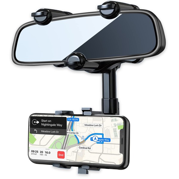 PKYAA Rearview Mirror Phone Holder for Car, 360° Rotating Rear