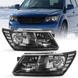 SOCKIR Headlight Assembly Set Fits for 2009-2020 Dodge Journey OE Replacement Headlamp Black Housing with Clear Reflector