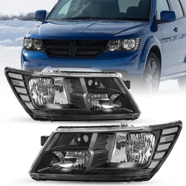 SOCKIR Headlight Assembly Set Fits for 2009-2020 Dodge Journey OE Replacement Headlamp Black Housing with Clear Reflector