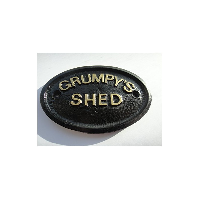 Artisan GRUMPY'S SHED WORKSHOP DOOR PLAQUE BLACK WITH GOLD RAISED