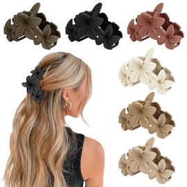 Mitdir Pack of 6 Flower Hair Clips Large Hair Clips Matte Hair Clips for Women Hawaiian Hair Flower Clip Strong Hold Hair Claws 10 cm Hair Clips for Thick Hair