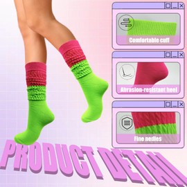 LOHO WONDERZ 3 Pairs Neon Slouch Socks, 80s 90s Scrunch Sock for Women, Retro Stacked Soft Slouchy(Neon)