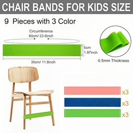 Chair Band Concentration Children Pack of 9 Stretchy Chair Bands for Children Suitable for Fidget Feet ADHD, Autism, ADHD Children (Green, Blue, Pink) Chair Bands for Children with Fidget Feet Chair
