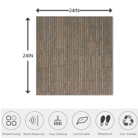 GL Carpet Tiles Reusable 24" x 24" Squares Indoor/Outdoor 0.25" Pile Height Loop Pile, Non Slip Easy DIY Installation Peel and Stick Carpet Tile, (18 Tiles) (72 sqft/Box) (Kahki)