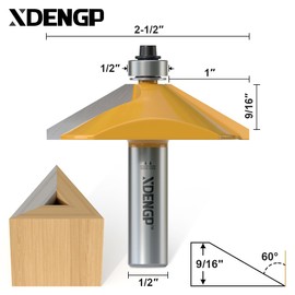 XDENGP 60 Degree Chamfer Router Bit with 9/16 Inch Cutting Length,1/2 Inch Shank Carbide Edge Forming Bevel Router Bit with Bearing, Chamfer Bit Miter Angle Milling Cutters Tool