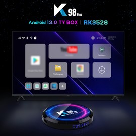K98 PLUS Android 13.0 Smart TV Box RK3528 Quad-core UHD 4K Media Player H.265 8K Decoding HDR10+ 2.4G/5G WiFi6 BT5.0 4GB+32GB with Remote Control LED Display