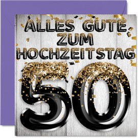 Stuff4 50th Wedding Anniversary Card Love - Black Gold Glitter Balloons - 50th Anniversary Card Wedding Anniversary Gifts for My Husband My Wife Wife 145mm Congratulations Cards