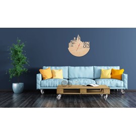 Skyline London 2016 Wall Clock Made of Birch Wood Made in Germany | Design Clock Made of Real Wood | Wall Decoration Made of Birch | Original Wall Clock | Modern Wall Clock in Skyline Design | Wall Decoration Made of Natural Wood